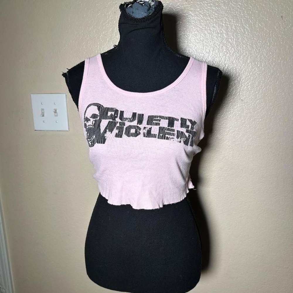 Bella Pink Graphic Cropped Tank Top Black Skull Print Size M Y2K Grunge